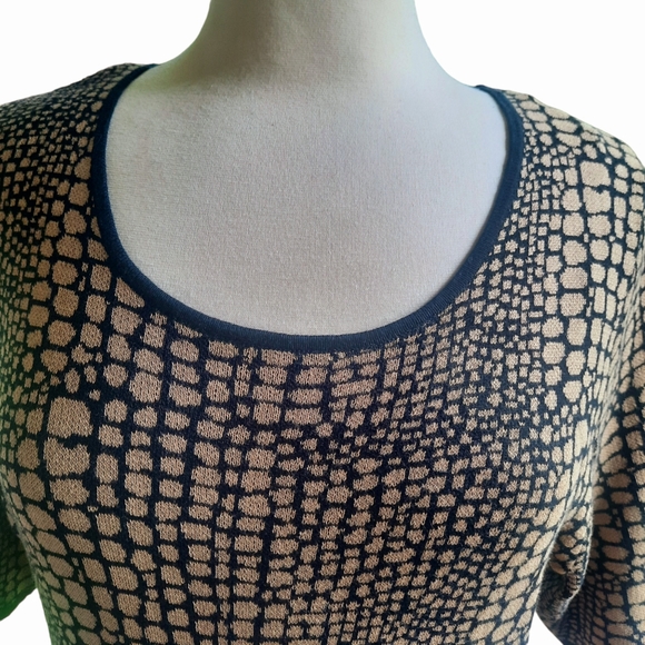 LUXE By CARMEN MARC VALVO Animal Print Fit & Flared Knit Dress Sz 1X Blk/Tan - Picture 6 of 8